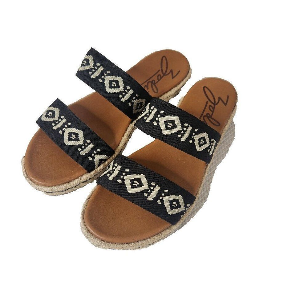 Zodiac Cali Slide Sandal Slip On Womens Size 10 Black Jute Southwest Aztec